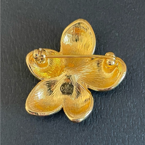 Vintage Joan Rivers Gold Plated Flower Brooch With Enamel And Swarovski Crystal - Picture 5 of 6